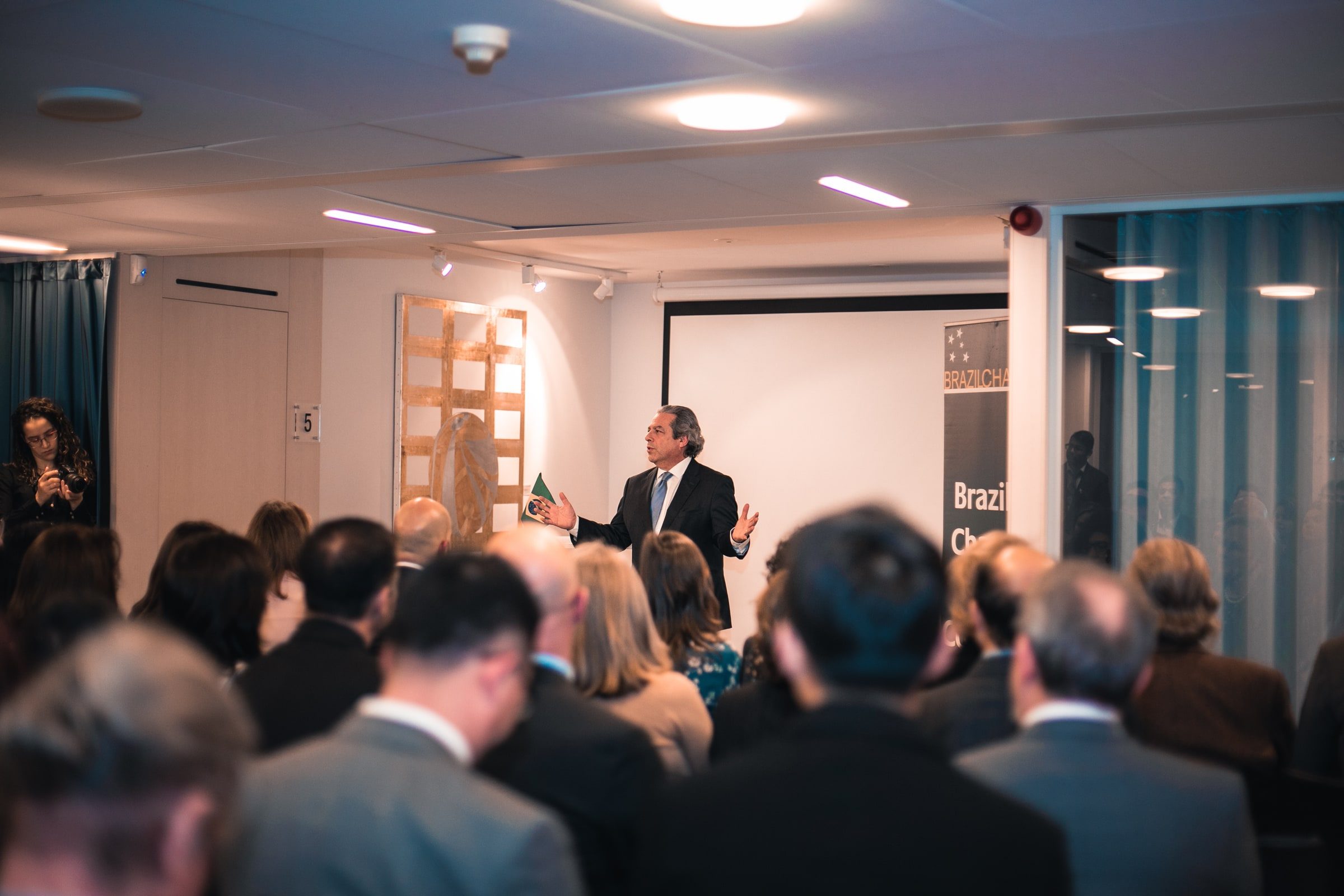Audience seated during a speech at the diplomatic welcome reception.
